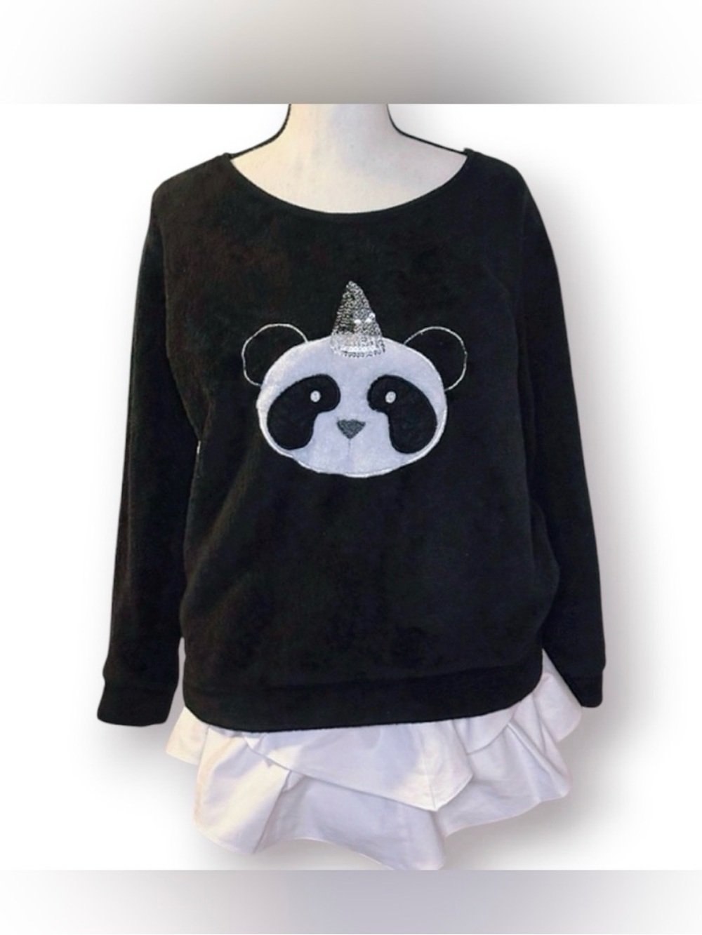 Kidcore cozy Black Panda Unicorn pajama top